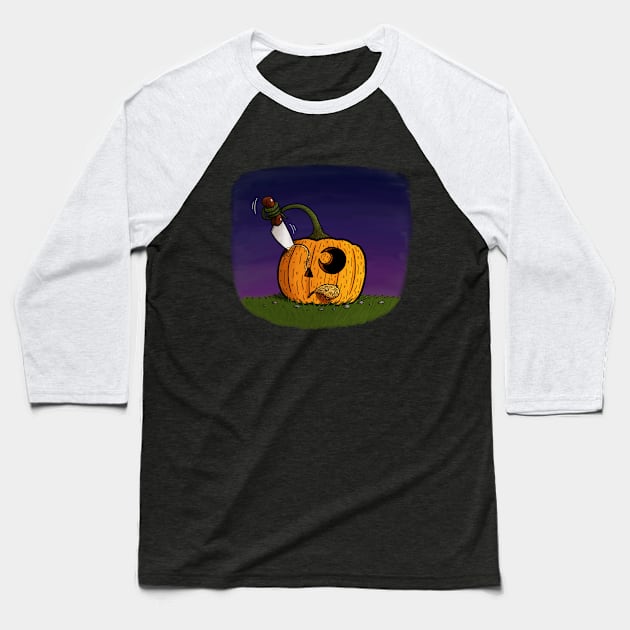 A Pumpkin Carving Itself Baseball T-Shirt by Cody Litman